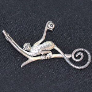 Sterling Silver Vintage Jezlaine Monkey Brooch